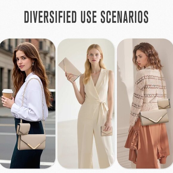 Leather 2-Piece Envelope Clutch & Wallet Set Chain Strap Evening Party Bag - Picture 6 of 7